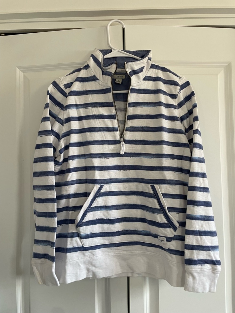 Striped Half-Zip Pullover Sweater - White & Navy